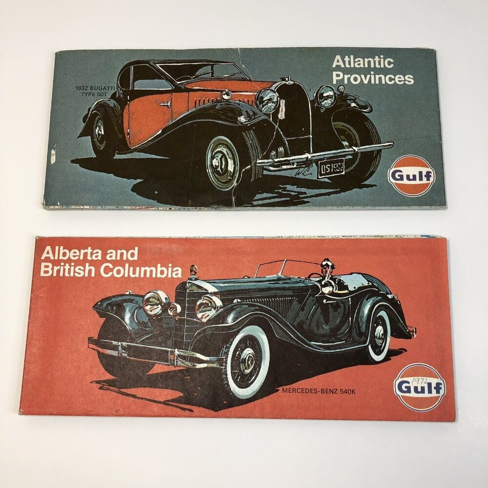 Lot Of 2 Gulf Maps 1971 - 1972 Alberta British Columbia / Atlantic Provinces CA